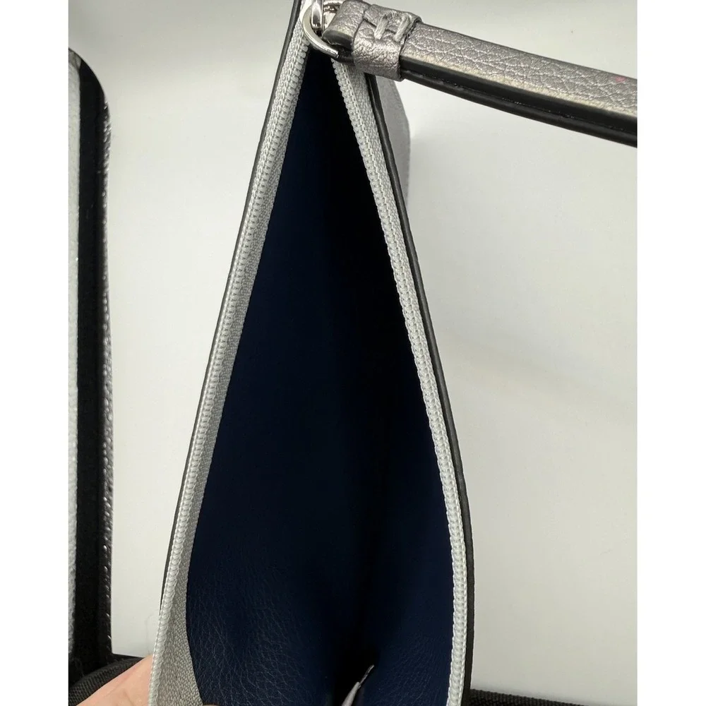Kate Spade New York Silver Metallic Pebbled Leather Zip Wristlet Clutch Pouch